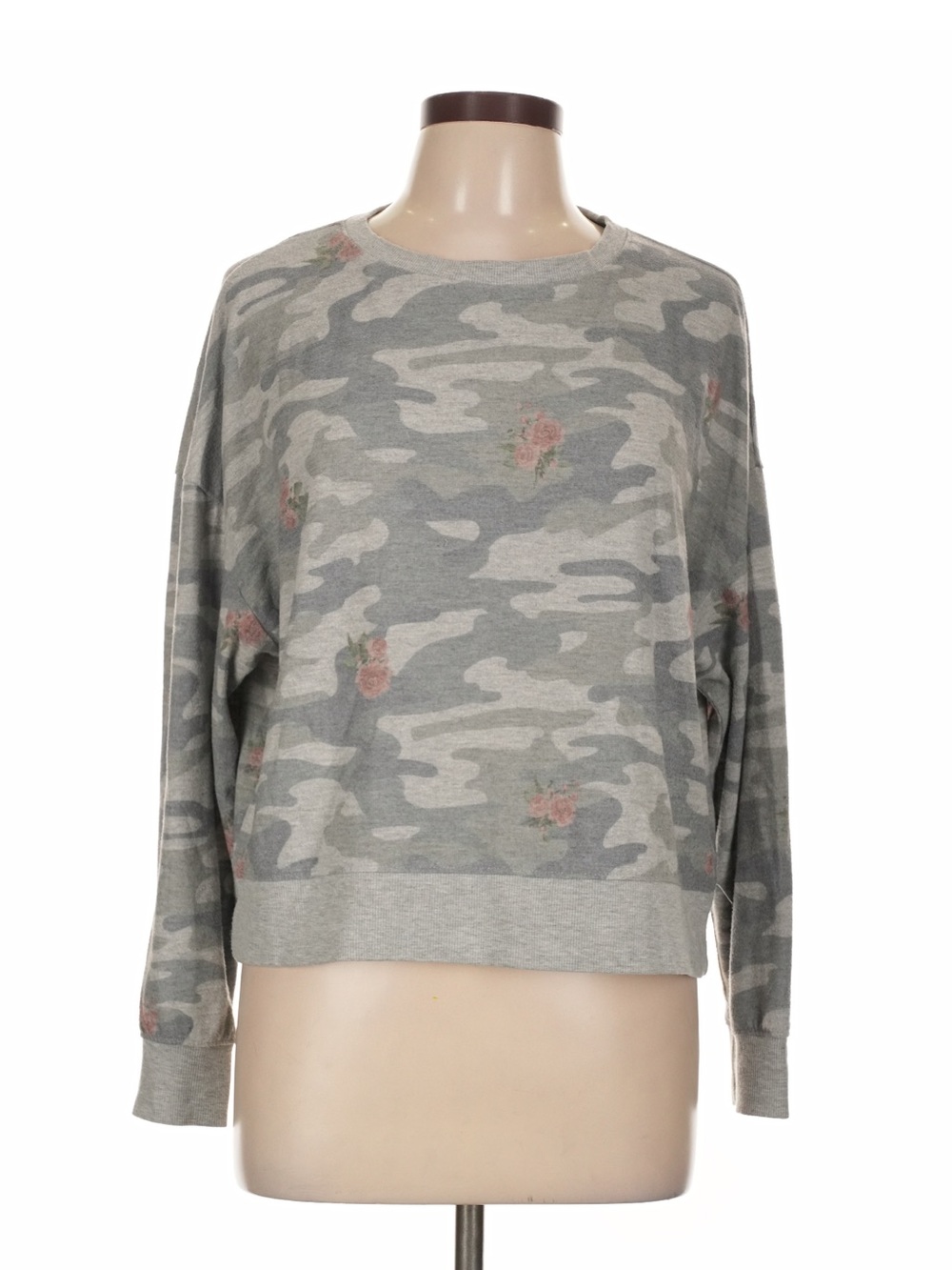 Z SUPPLY Gray Camo Crewneck Pink Floral Accents Large